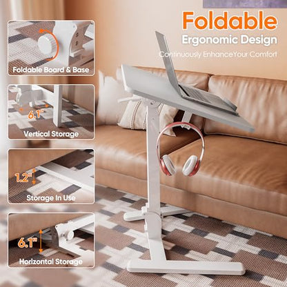 Monomi 25“ Mobile Folding Desk,Pneumatic Sit-Stand Table,No Assembly,White | Height Adjustable Rolling Laptop Desk,Space-Saving Portable Small Desk with Wheels,Ideal for Home Office,Craft & Study - color: White