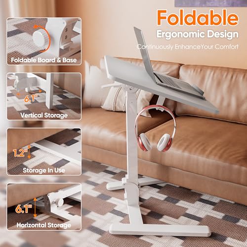 Monomi Mobile Folding Desk, Metal Furniture Small Sit-Stand Height Adjustable Rolling Laptop Desk, Space-Saving Portable Desk with Wheels for Home Office Craft & Study, White - color: Ivory White