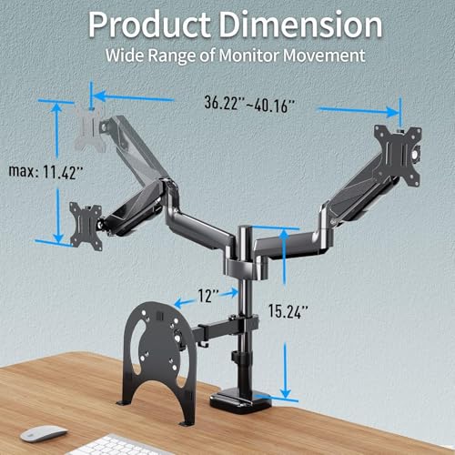 MOUNTUP Dual Monitor and Laptop Mount, Adjustable Monitor Stand for 2 Max 27" Computer Screens, Laptop Tray Fits 10-17inch Notebook, Holds 4.4-17.6lbs Per Arm, 3-in-1 Adjustable Monitor Desk Mount - size: Triple-With Pole