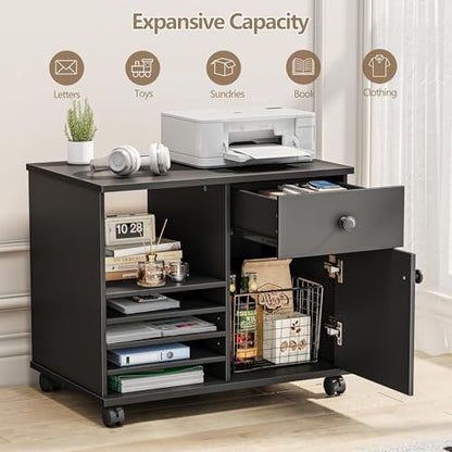 Quikraen Rolling File Cabinet with Doors | Adjustable Shelves Under Desk Storage Cabinet for Office Supplies Mobile Filing Cabinet Black - color: Black