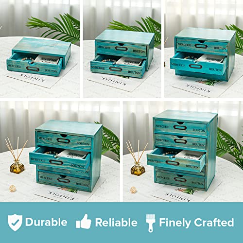 5-piece Full Matching Set Turquoise Wooden Cabinets,European Country Style Desk Organizer Boxes,Multi-level Teal Wooden Stackable Drawers,Countertop Organizer Drawers w/ Label Holder,Desktop Chests - style: Matching set I All 5 styles