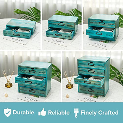 5-piece Full Matching Set Turquoise Wooden Cabinets,European Country Style Desk Organizer Boxes,Multi-level Teal Wooden Stackable Drawers,Countertop Organizer Drawers w/ Label Holder,Desktop Chests - style: Matching set I All 5 styles