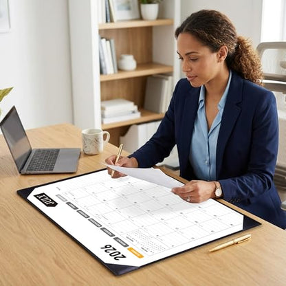 Desk Calendar 2026-2027, 22 x 17, Jun. 2026-Dec. 2027, PU Desk Pad - color: Black