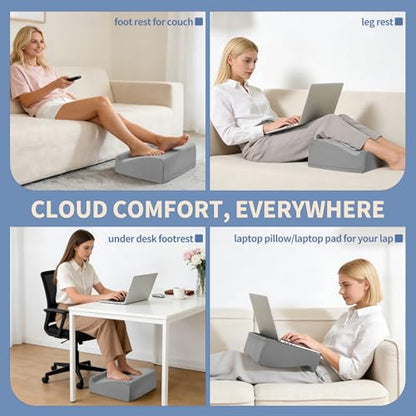 Foot Rest Under Desk with Rocking Base | Gray Velvet | Washable velvet cover | 15° tilt + rocking base | 2 heights: 6.1"/7.3" | Non-slip | Office, gaming, home - color: Gray, size: 12.6" L x 15" W x 6.1"