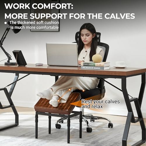 Adjustable Ottoman Pouf, 60 Degree Tilt, Brown Synthetic Leather | 4-Height Footrest, 28 Positions, Iron frame, Foam Cushion, 15.74 x 11.81 x 13.34 in, Under Desk, Living room, Home Office" - color: Brown Synthetic Leather