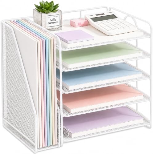 OPNICE Desk Organizer, 5-Tier Paper Organizer Letter Tray, White - color: White, size: 15.5" x 9" x 10.3"