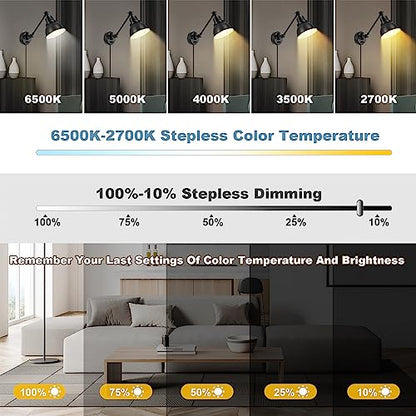 Plug in Wall Sconces Set of Two with Remote, Stepless Dimming & Stepless Colors 2700K-6500K, Swing Arm Wall Lamp, Plug in Wall Light with Night Light & Timer, Hardwired or Plug-in, LED Bulbs Included - size: Black-2 PACK(Bulbs+Remote)