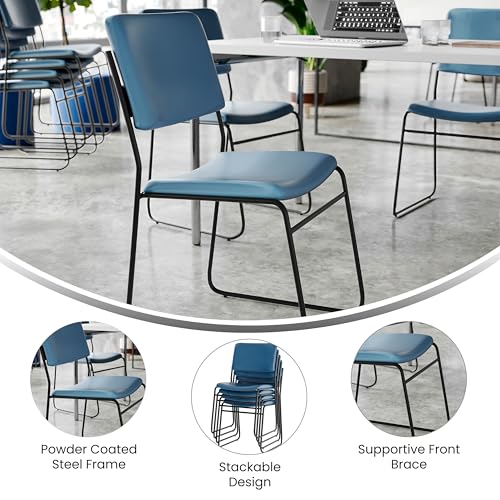 Flash Furniture Hercules Vinyl Stackable Chair with Sled Base, Navy | Vinyl Upholstery, 500 LBS. Weight Capacity - color: Navy Vinyl/Black Frame, size: Set of 1