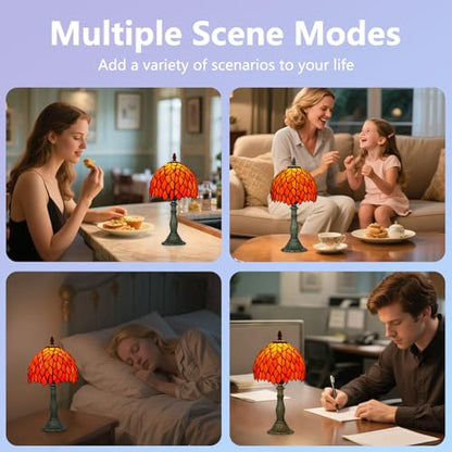 8 Inch Small Stained Glass Style Table Lamp with Remote Control, Orange - color: Orange Wisteria