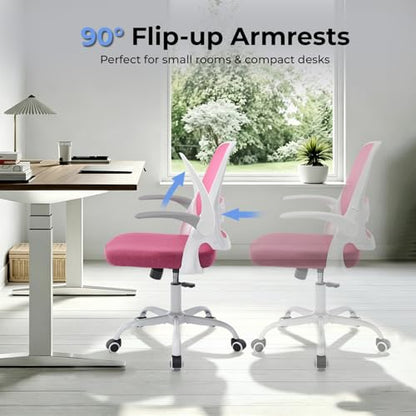 amseatec Mesh Office Chair, Ergonomic Home Office Chair with Flip-Up Arms - color: Pink, size: Oversized