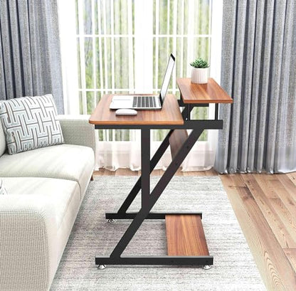Dripex Computer Desk for Small Spaces, Z Shaped Small Computer Desk, 27.5 inch Compact Desk with Monitor Shelf and Bottom Storage Shelves, Space Saving Desk, Walnut - color: Walnut