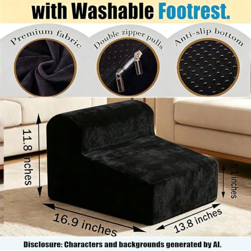 Modern Foam Filled Foot Stool, Soft Lightweight Pouf Ottoman Floor Rest for Living Room, Bedroom, Office Desk, Small Spaces,(Black) - color: Black