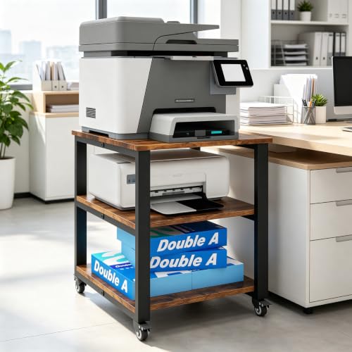 Natwind 3 Tier Laser Printer Stand,20''x20'' Side Table for Printer, Retro | Large Printer Table ,Copier Stand with Industrial Wheels, Heavy Duty Stand, 1.6''x0.8'' Thick Steel Tube, for Home Office - color: Retro