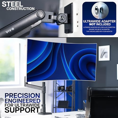VIVO Aluminum Ultrawide Monitor Tension Stand with Extension Pole for up to 49 inch Screens, Holds 44 lbs, Premium Desk Mount Designed for Samsung Odyssey G9 and More, Black, STAND-POLE1V