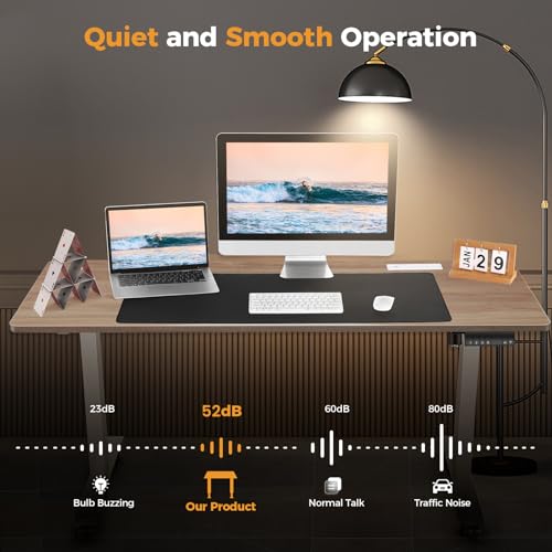 71'' × 28'' Electric Standing Desk with Power Outlets & Wheels, Oak - color: Oak, size: 71×28''