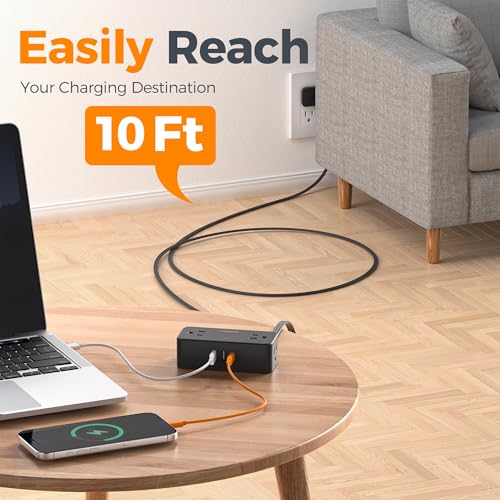 TESSAN Extension Cord 10 FT, Power Strip with 900J Surge Protection, Black | 4 AC Outlets 1 USB C and 2 USB A Ports, Flat Plug, Multiple Wall Outlet Extender Suitable for Office Dorm - color: Black, size: 10 FT (1 USB-C, 2 USB-A)