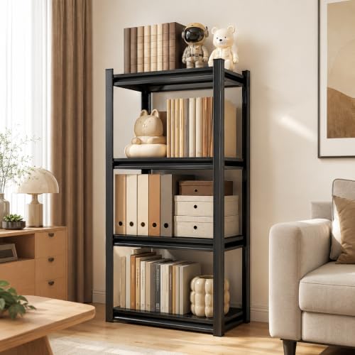 Heavy Duty 4 Tier Metal Book Shelf Adjustable Bookcase | 2400 LBS Bolt-free Storage Shelves with Deep Bookshelf for living Room, Office and Garage Storage, 13.8"Wx 11.8"Dx 44.1"H - size: 4Tier-13.8"Wx 11.8"Dx 44.1"H