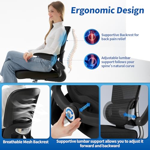TRALT Drafting Chair - Tall Office Chair with Lumbar Support for High Desk - color: Black