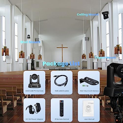 TONGVEO PTZ Camera HDMI/USB 10X Optical Zoom 60fps 1080P Video Conference Camera for Church Worship Live Streaming Meeting Online Learn with Zoom YouTube OBS and More - color: black