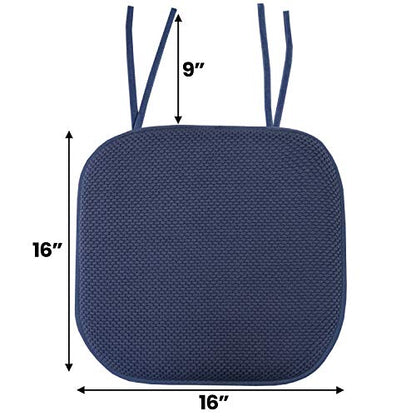 Sweet Home Collection Chair Cushion Memory Foam Pads with Ties Honeycomb Pattern Slip Non Skid Rubber Back Rounded Square 16" x 16" Seat Cover, 2 Pack, Navy - color: Navy, size: 2 Count (Pack of 1)