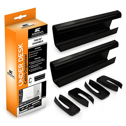 Cable Management Trays - 2-Pack 16-Inch Raceway Channels - Cord Holder Kit for Under Desk, Office, and Kitchen Use by Simple Cord (Black)