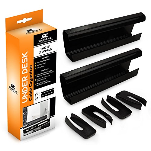 Cable Management Trays - 2-Pack 16-Inch Raceway Channels - Cord Holder Kit for Under Desk, Office, and Kitchen Use by Simple Cord (Black)