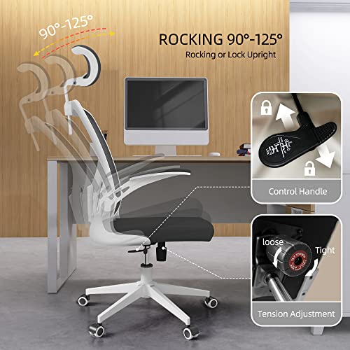 Monhey Ergonomic Office Chair, 90°-125° Tilt Back Home Desk Chair with 360° Swivel & Mute Wheels, High Back Mesh Computer Chair for Adults with Lumbar Support, 330 LBS Capacity (03White+Black) - color: 03white+black