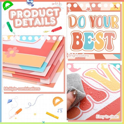Honoson 24 Pcs Inspirational Privacy Folders for Students | Cardboard Desk Shields with Motivational Words, 6 Designs for Classroom Study, Tri-fold Exam Dividers, Bulk Test Boards - style: Groovy