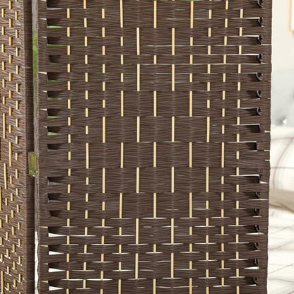 HOMCOM 3 Panel Room Divider 6 Ft Privacy Screen Hand-Woven Brown | Folding PP Wall Partition, Pine Wood Frame, Freestanding Room Separator, Bedroom Home Office, No Assembly - color: Brown, size: 3 Panel