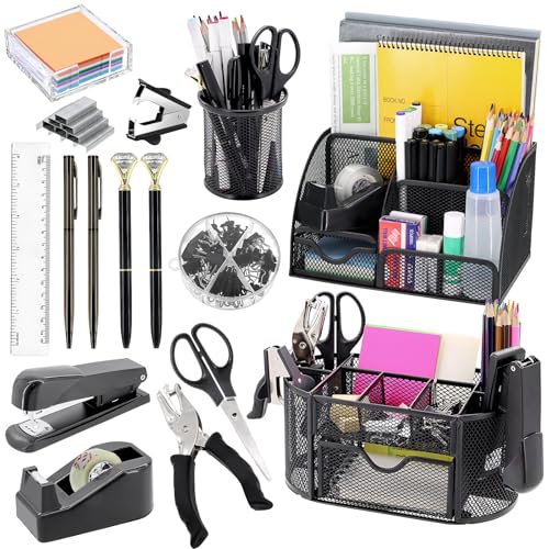 17 IN 1 Office Desk Organizer Set for Back to School Supplies Accessories - color: Black