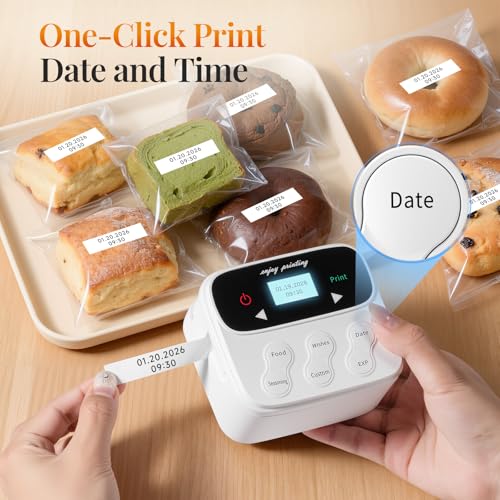 Phomemo F12 Ribbon Label Printer, Magnetic Label Maker Machine with 4 Tapes | No Typing Required, One-Click Printing, Handheld Rechargeable Backlit-LCD Screen for Home Food School Gift Wrapping Fridge - style: 1 Printer with 4 Tapes