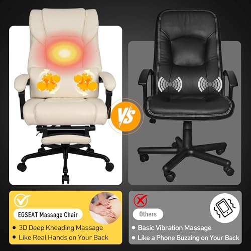 3D Kneading Massage Office Chair with Heat, 500 lbs Big and Tall Executive Computer Desk Recliner, Leather Electric Heated Office Chairs with Massage & Footrest - color: Beige