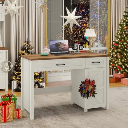Vabches Farmhouse 47" Executive Desk with Storage Cabinet, Unique White - color: Unique White, size: 47" W
