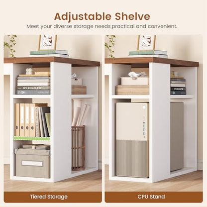 SEDETA 55.1" Farmhouse Office Desk with 3 Drawers for Home Office - color: White and Brown, size: Executive Office Desk (55")