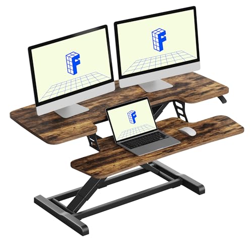 FLEXISPOT Standing Desk Converter 40" Wide Desk Riser for Multi-Device, Large Desktop Sit Stand Workstation for Dual Monitors, Ergonomic Height Adjustable Stand Up Desk Riser, Rustic Brown - color: Rustic, size: 40"