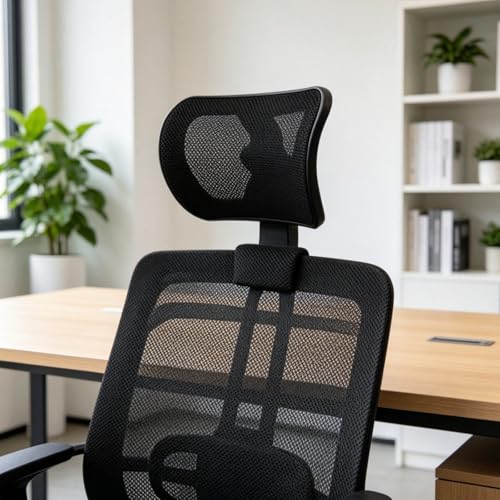 Office Headrest Breathable Mesh Ergonomic Adjustable Chair Attachment Clamp Suitable for Professionals Students Gaming Desks, Black-B