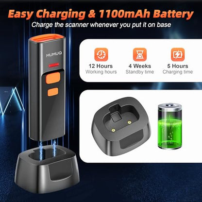 Wireless Mini Barcode Scanner, 1D/2D QR Bar Code Reader with Charging Dock | Bluetooth 2.4g USB, Compact Design, 1100mah, Reads Paper & Screen Codes, 3-in-1 Barcode Reader for IOS/Android/Windows
