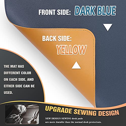 K KNODEL Large Sewing Leather Desk Mat, Desk Pad (Dark Blue, 31.5" x 15.7") - color: Dark Blue/Yellow, size: 31.5" x 15.7"