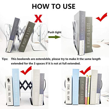 Adjustable Bookends - Nonskid Heavy Duty Book Ends for Desk - Book Stand & Organizer - color: Black-cubic