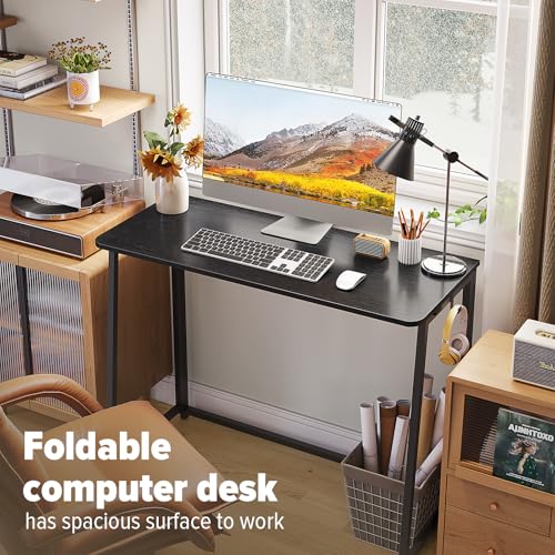 WOHOMO Folding Desk, 39.4" Foldable Computer Table for Small Spaces, Black - color: Black, size: Large Size:39.4 x 15.7