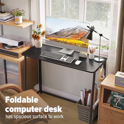 WOHOMO Folding Desk, 39.4" Foldable Computer Table for Small Spaces, Black - color: Black, size: Large Size:39.4 x 15.7
