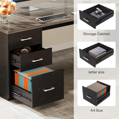 Tribesigns 85.8-Inch L-Shaped Executive Desk, Extra Large Home Office Desk - color: Grey & Black