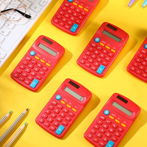 Copkim 24 Pack Student Mini Calculator for Classroom, 8-Digit Display Dual Powered Handheld Math Tools for Teachers, School Supplies and Classroom Rewards, Compact Design(Red) - color: Red