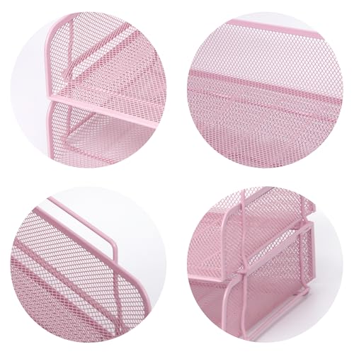 2 Pack Stackable Desk Paper Tray, Metal Mesh Desktop Document Letter File Organizer for Office Home School, 13.5'' L x 9.75'' W x 5.5'' H, Pink - color: 2 Pack Pink