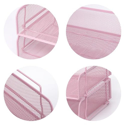 2 Pack Stackable Desk Paper Tray, Metal Mesh Desktop Document Letter File Organizer for Office Home School, 13.5'' L x 9.75'' W x 5.5'' H, Pink - color: 2 Pack Pink