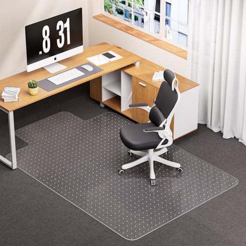 Office Chair Mat for Carpet with Lip, 51" x 63" Clear Plastic Protector | Duty Desk Floor, Low Pile Carpet Saver Mat for Rolling Chairs, Smooth Glide Computer Chair Mat for Office or Home - size: 51"x63"