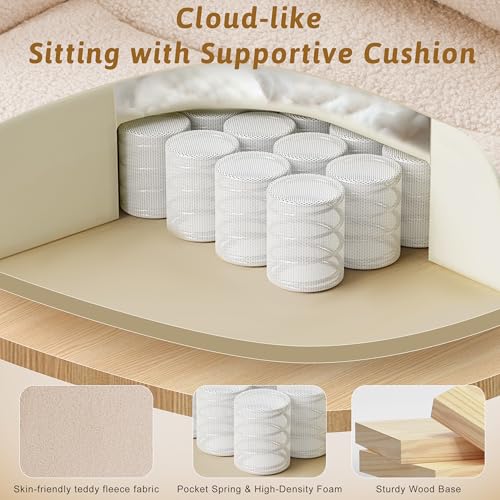 Wider Seat Office Chair with Flip Armrests for Criss Cross Legged&Cats, Big and Tall Executive Ergonomic Reclining Chair with Footrest&Lumbar Pillow, Teddy Fleece Desk Chair,Beige Vanity Chair - color: Beige