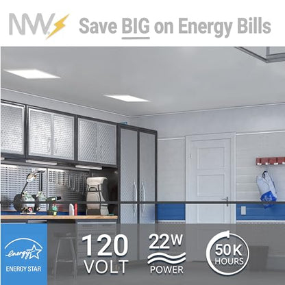 1x2 FT LED Flat Panel, 5CCT 2700K/3000K/3500K/4000K/5000K Selectable, 2000LM, 22W, Internal Driver, Dimmable, 120V, CRI90, 1 x 2 Surface Mount Panel, 12x24 Flush Mount LED Light, 1" Inch Thin