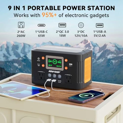 HOWEASY Portable Power Station 260W,Foldable 60W Solar Panel - color: Gray Orange