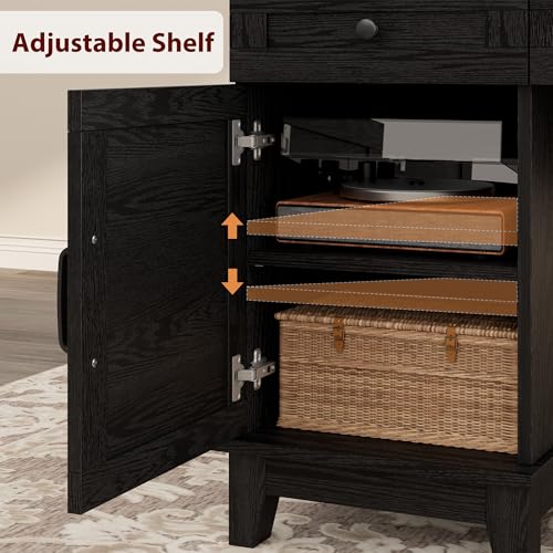 60" Traditional Home Office Desk with Power Outlets, Wooden Executive Desk with File Cabinet and Drawers, Farmhouse Wood Work Desk for Work, Study, Writing, Black - color: Black